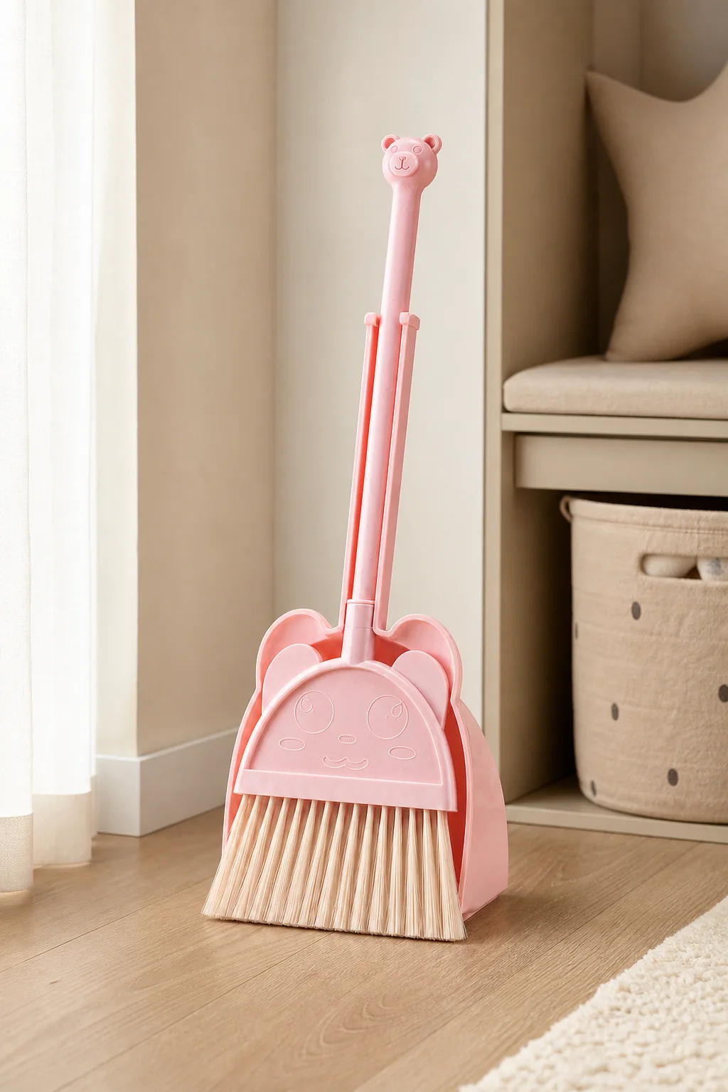 Kids bear broom and dustpan cleaning play