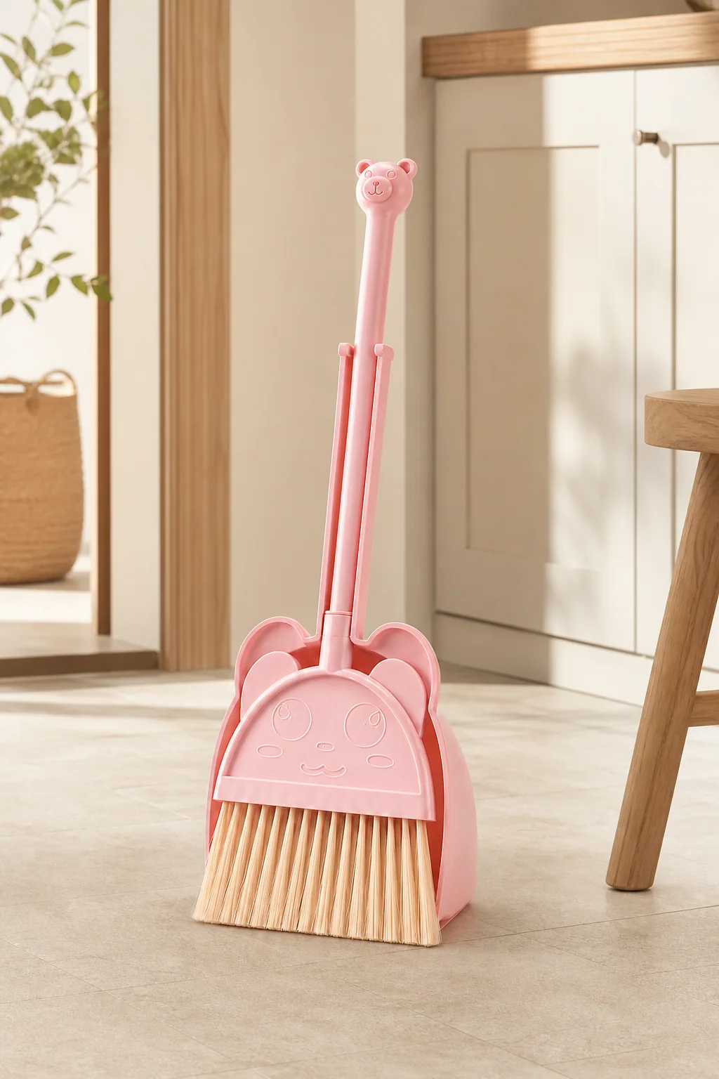Cute kids bear broom lifestyle image