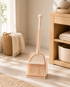 Close-up of bear shaped dustpan design for kids broom set