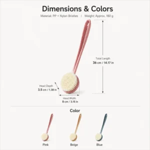 Long handle bath brush size chart with cm and inch measurements