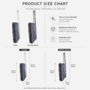 Bed Cleaning Brush Size Chart Clear and Smoky Black