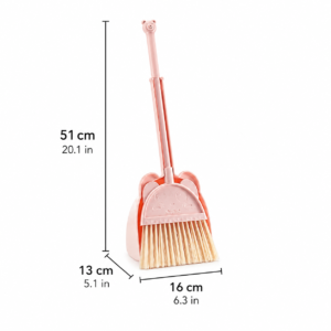 Kids broom and dustpan set size chart with inch and centimeter measurements
