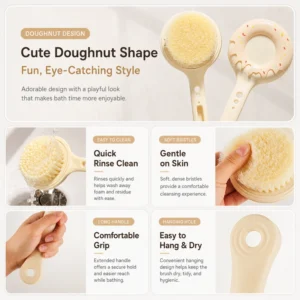 Hanging hole detail for easy bath brush storage and drying