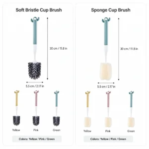 Cactus cup cleaning brush size chart with cm and inch