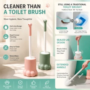 Cute paw toilet brush dimensions and color options in pink yellow and green
