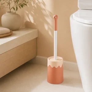 OEM bathroom cleaning brush with vertical handle and compact holder