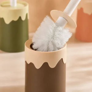Ice cream toilet brush with holder in green, peach orange, and brown color options