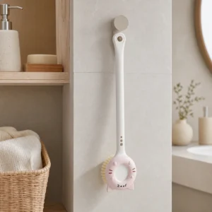 Close-up of cat-shaped brush head for bathroom cleaning use