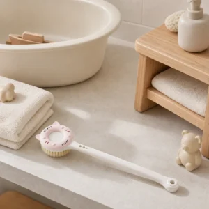 Plastic handle and brush bristles detail for cat bath brush