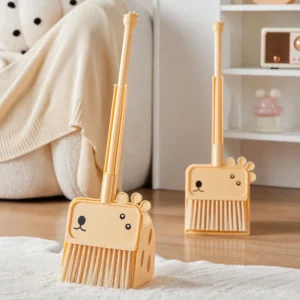 Front view of giraffe-shaped kids broom for pretend cleaning