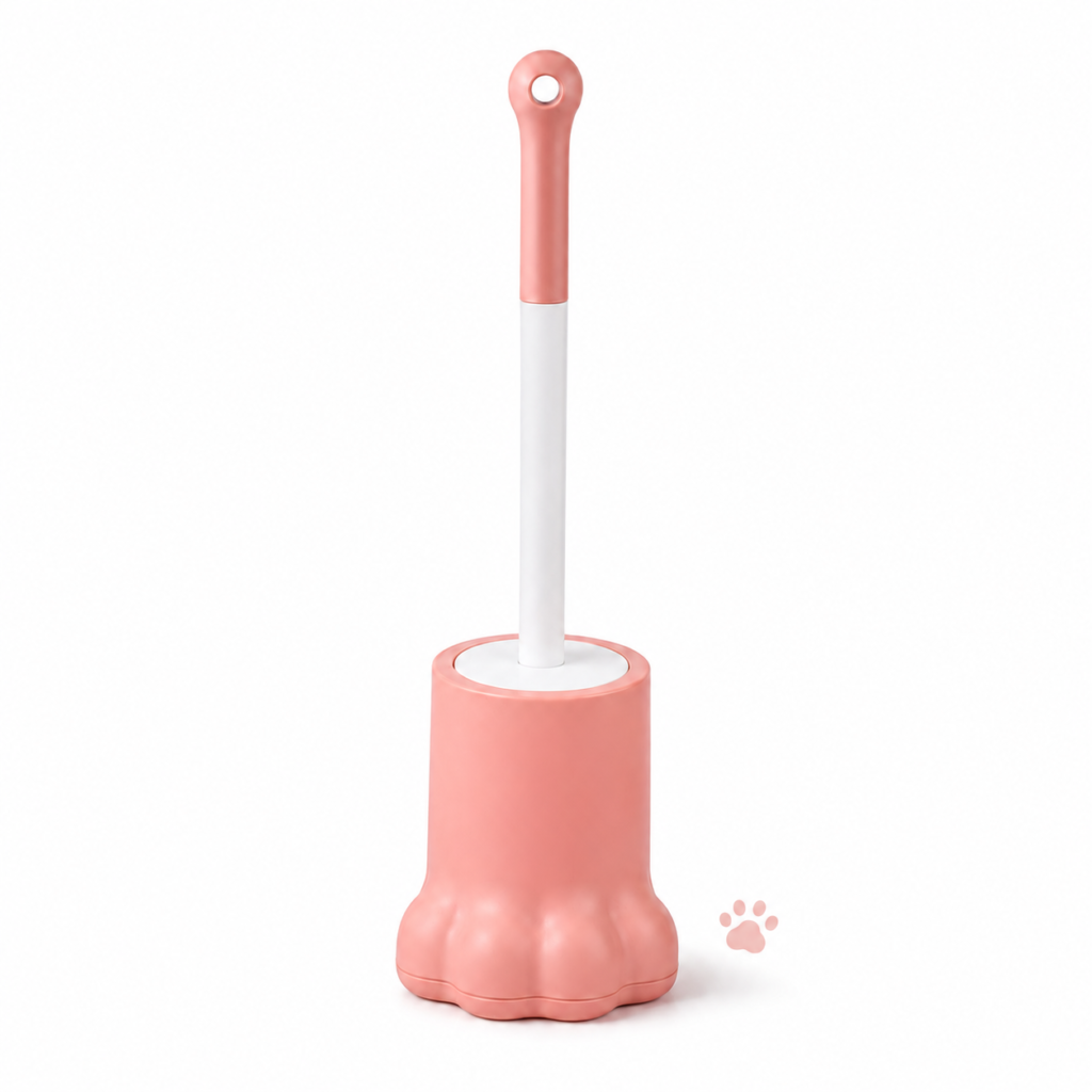 Cute paw toilet brush product feature details with three colors and spherical brush head
