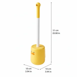 Yellow duck toilet brush size chart with cm and inch dimensions