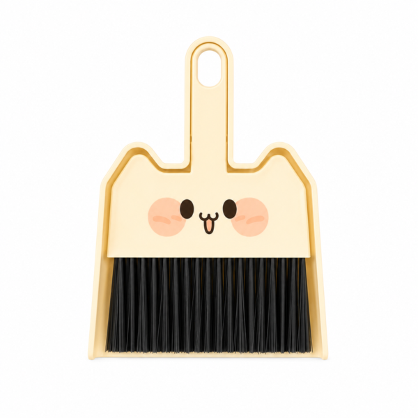 Desktop dustpan brush set in cream yellow for desk and keyboard cleaning
