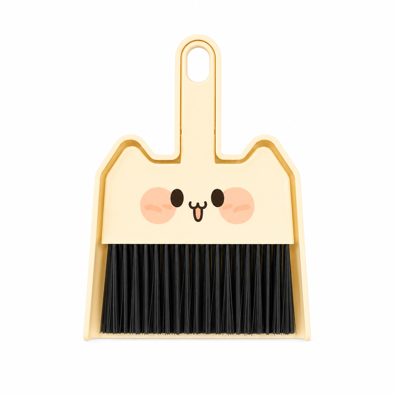 Desktop dustpan brush set in cream yellow for desk and keyboard cleaning