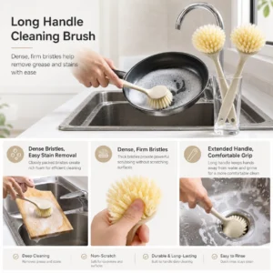 Long handle cleaning brush for grease and stain removal