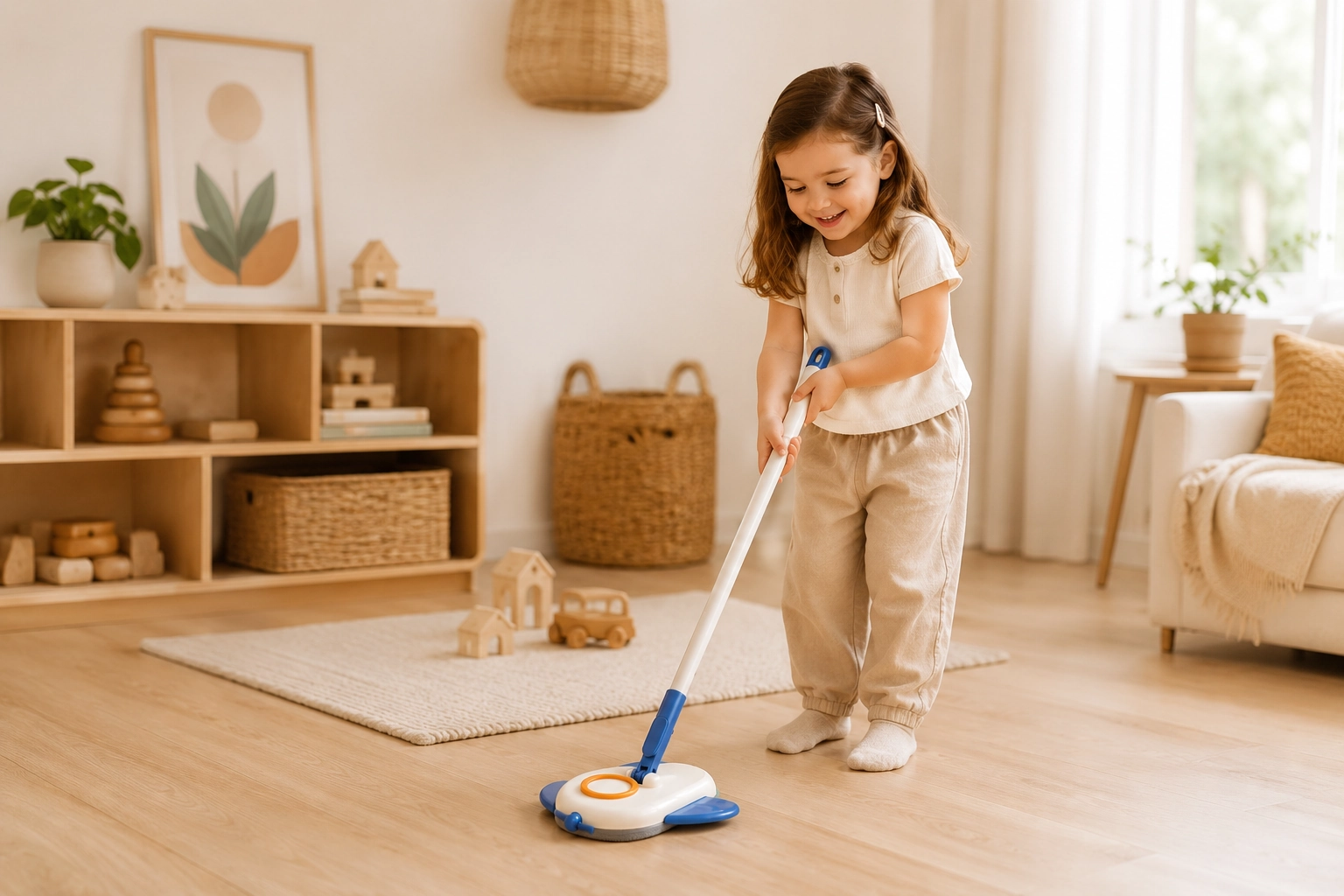 Kids airplane mop for playroom cleaning activities