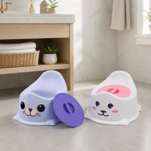 Kids cartoon potty chair in blue and white color options
