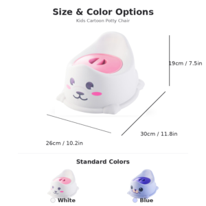 Kids potty chair size and color options chart