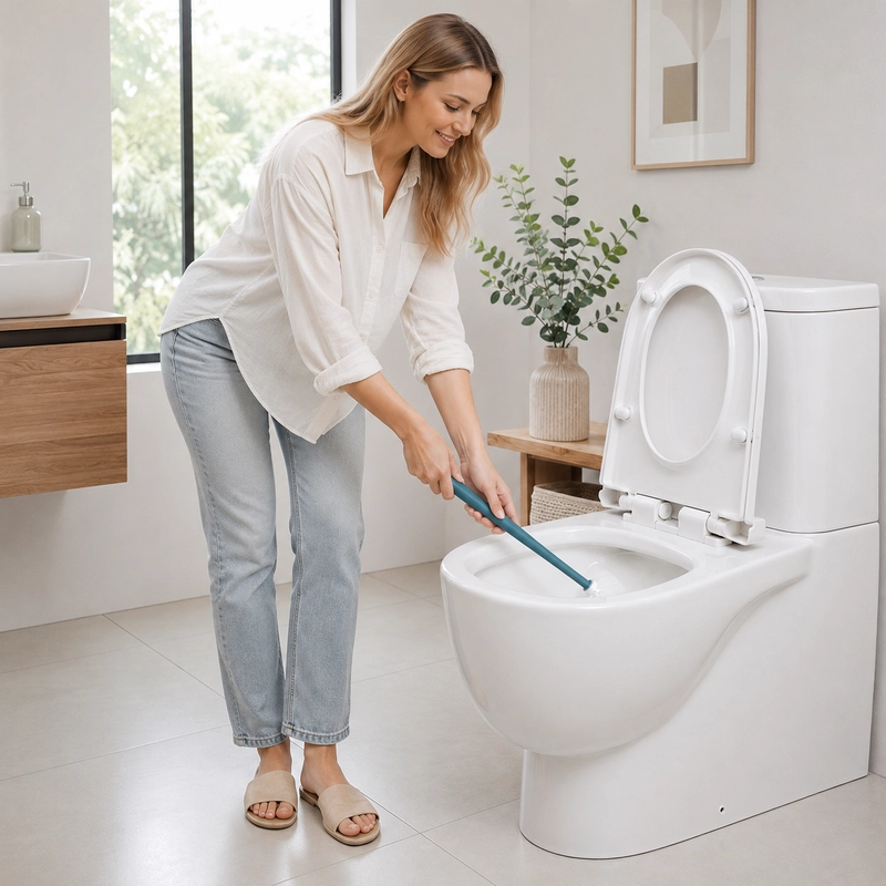 Long handle toilet brush used for bathroom toilet cleaning