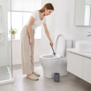 Long handle toilet brush used for bathroom toilet cleaning