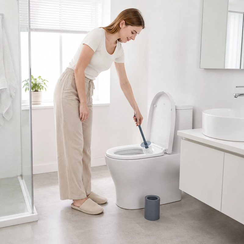 Long handle toilet brush used for bathroom toilet cleaning