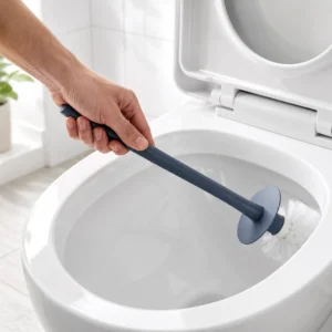 Toilet brush cleaning inside a toilet bowl