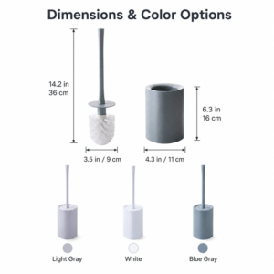 Toilet brush dimensions and color options chart