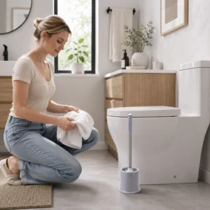 Toilet brush holder in modern bathroom lifestyle scene