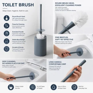Toilet brush with round brush head and strong cleaning power
