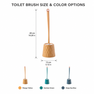 Toilet brush size and color options in mango yellow green and blue