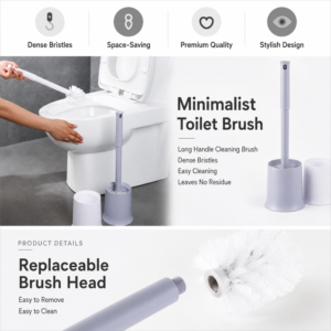 Minimalist toilet brush with replaceable brush head details