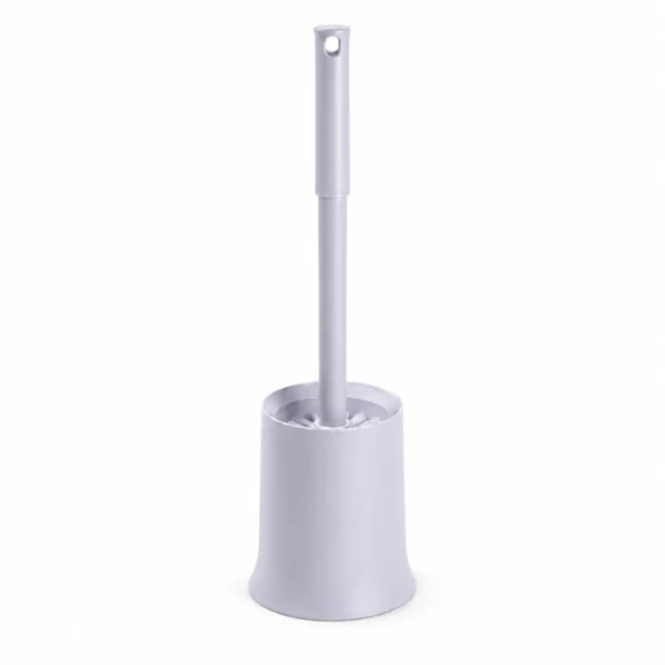 Minimalist toilet brush with holder in light ash on white background